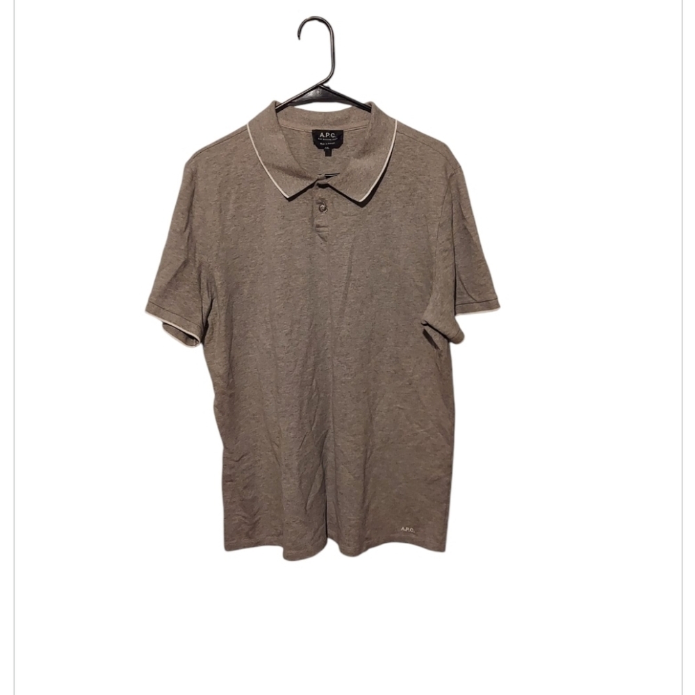 A.P.C. Rue Madame Paris Men's Short Sleeve Polo Cotton Shirt Size XXL Grey Gray